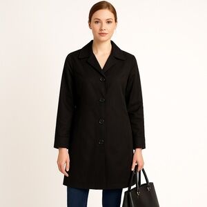 Relativity Black Button Front Trench Coat Size Large